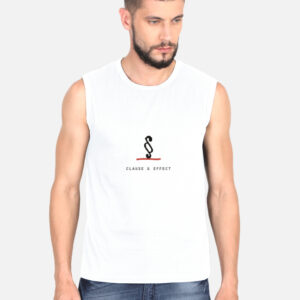 § Wordmark Tee in white, front view — Clause & Effect section-mark wordmark in dark ink on white cotton